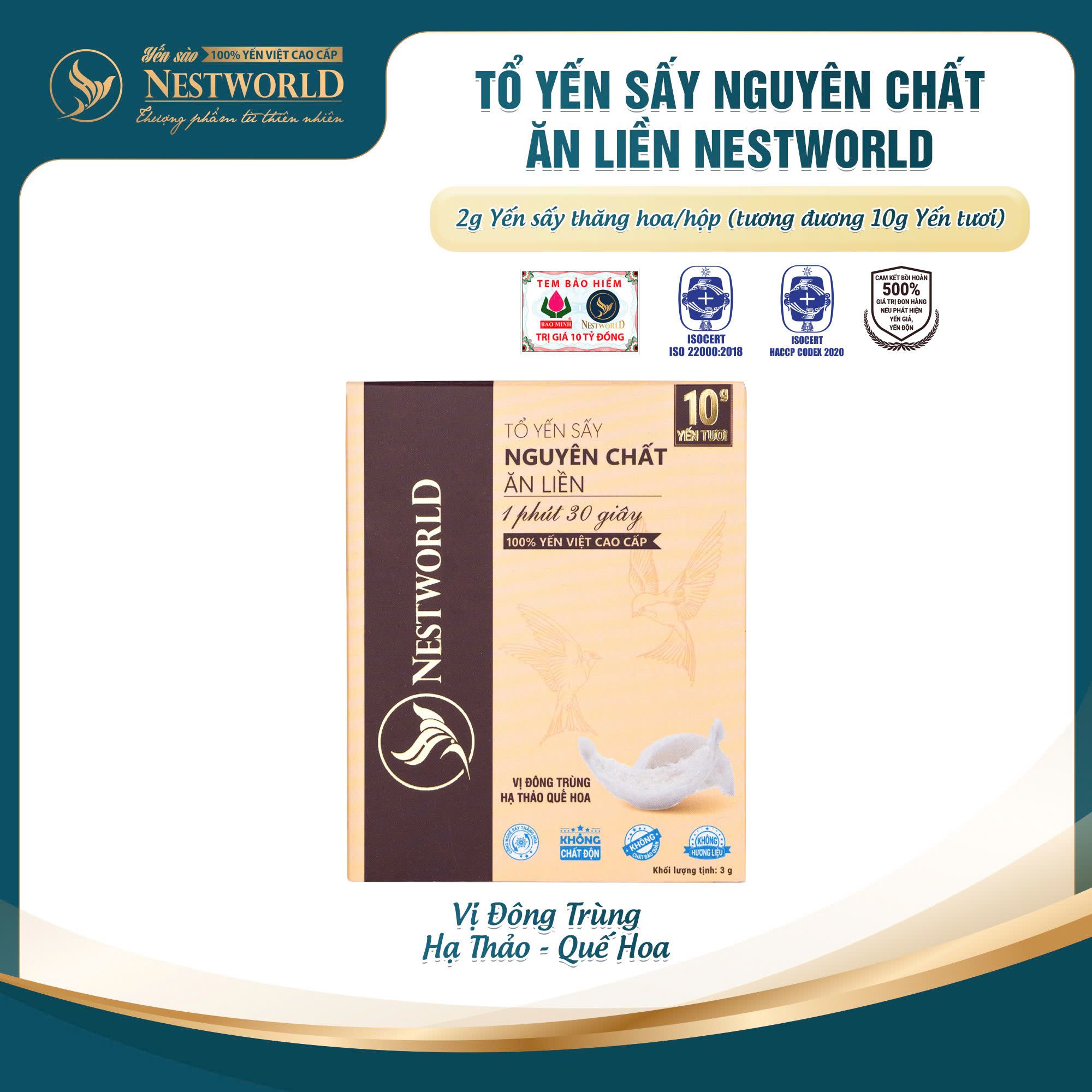 đông trùng hạ thảo quế hoa Tổ Yến Sấy Nguyên Chất Ăn Liền Nestworld vị Đông Trùng Hạ Thảo Quế Hoa - Ảnh 1