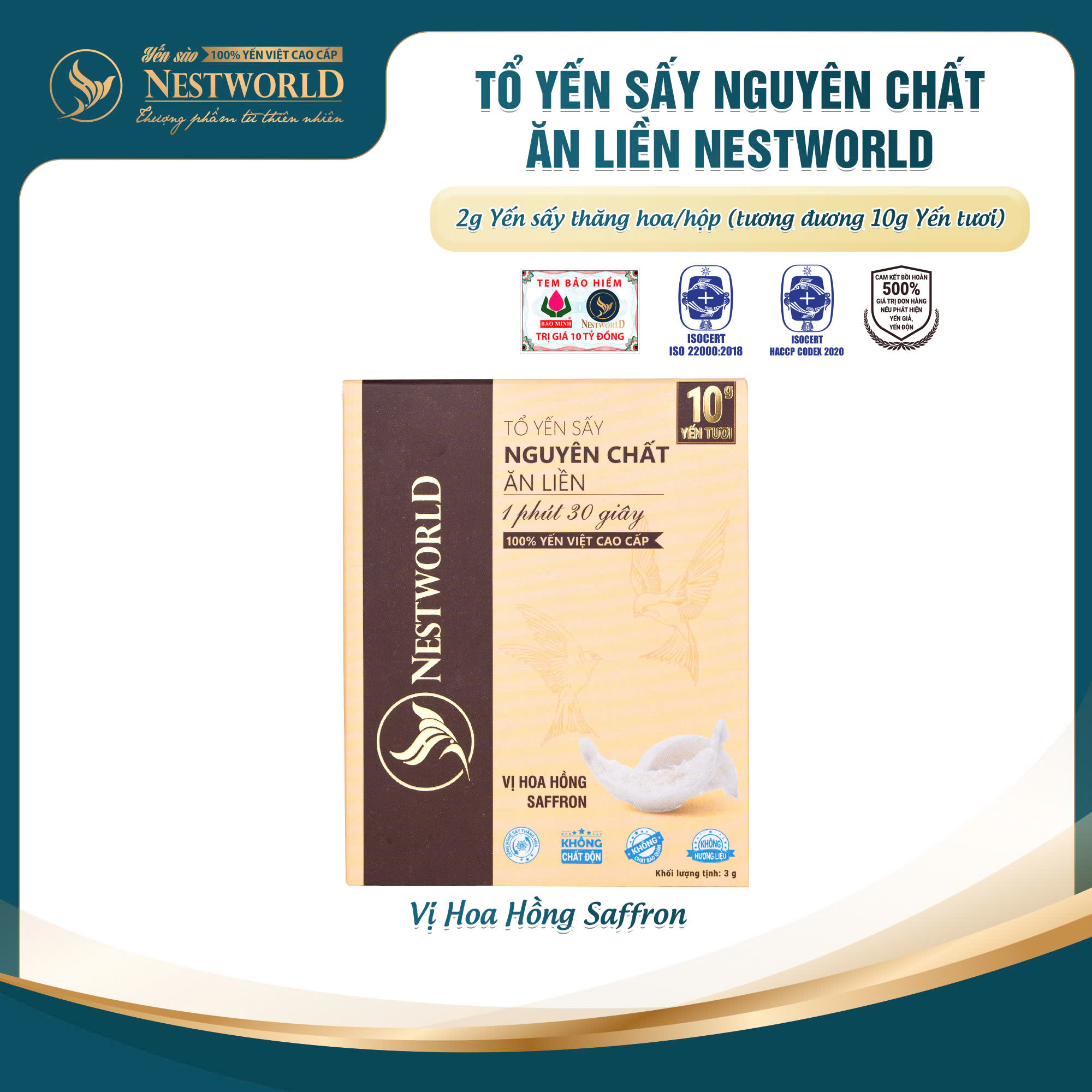 hoa hồng Tổ Yến Sấy Nguyên Chất Ăn Liền Nestworld vị Hoa Hồng Saffron - Ảnh 1