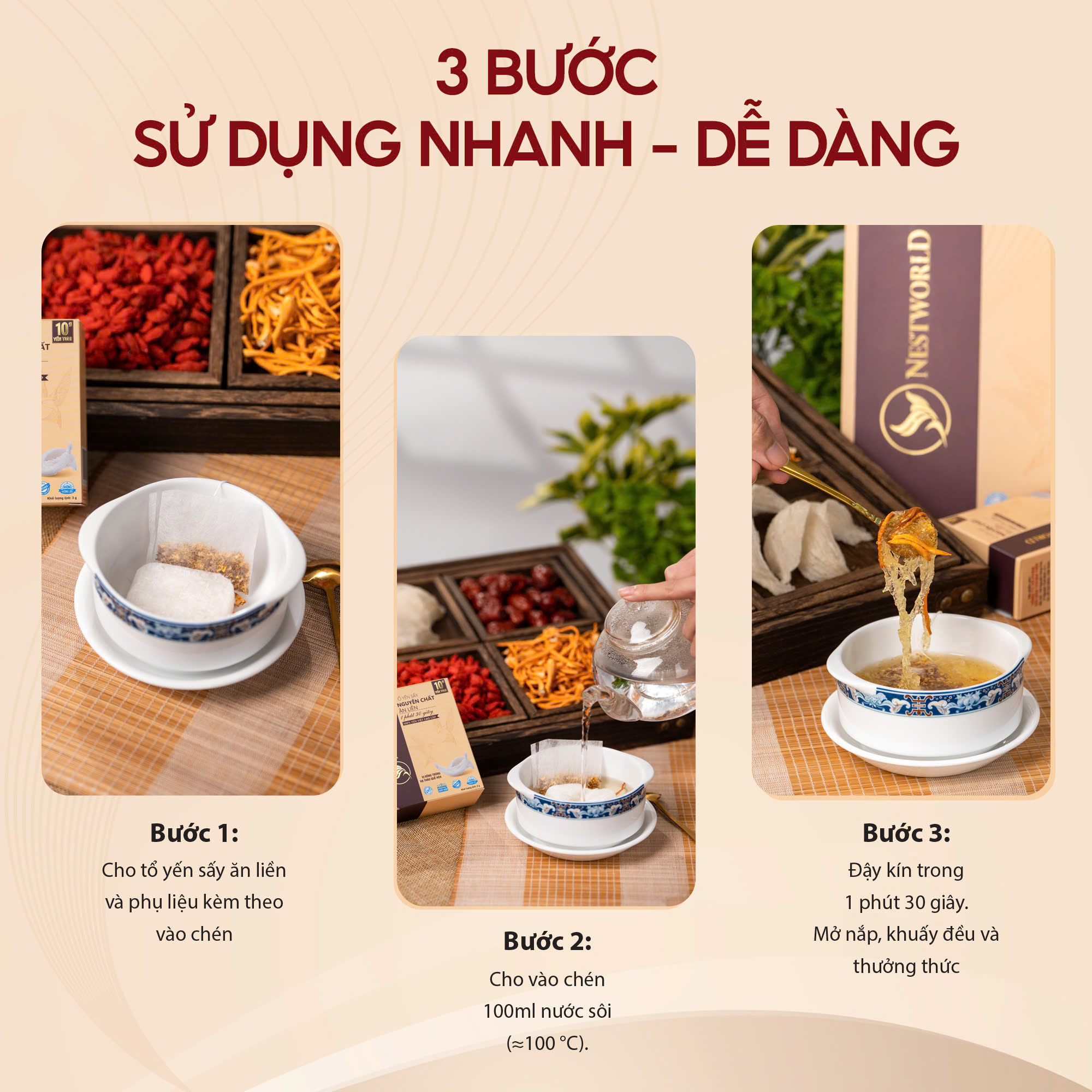 Hướng dẫn sử dụng Tổ Yến Sấy Nguyên Chất Ăn Liền Nestworld