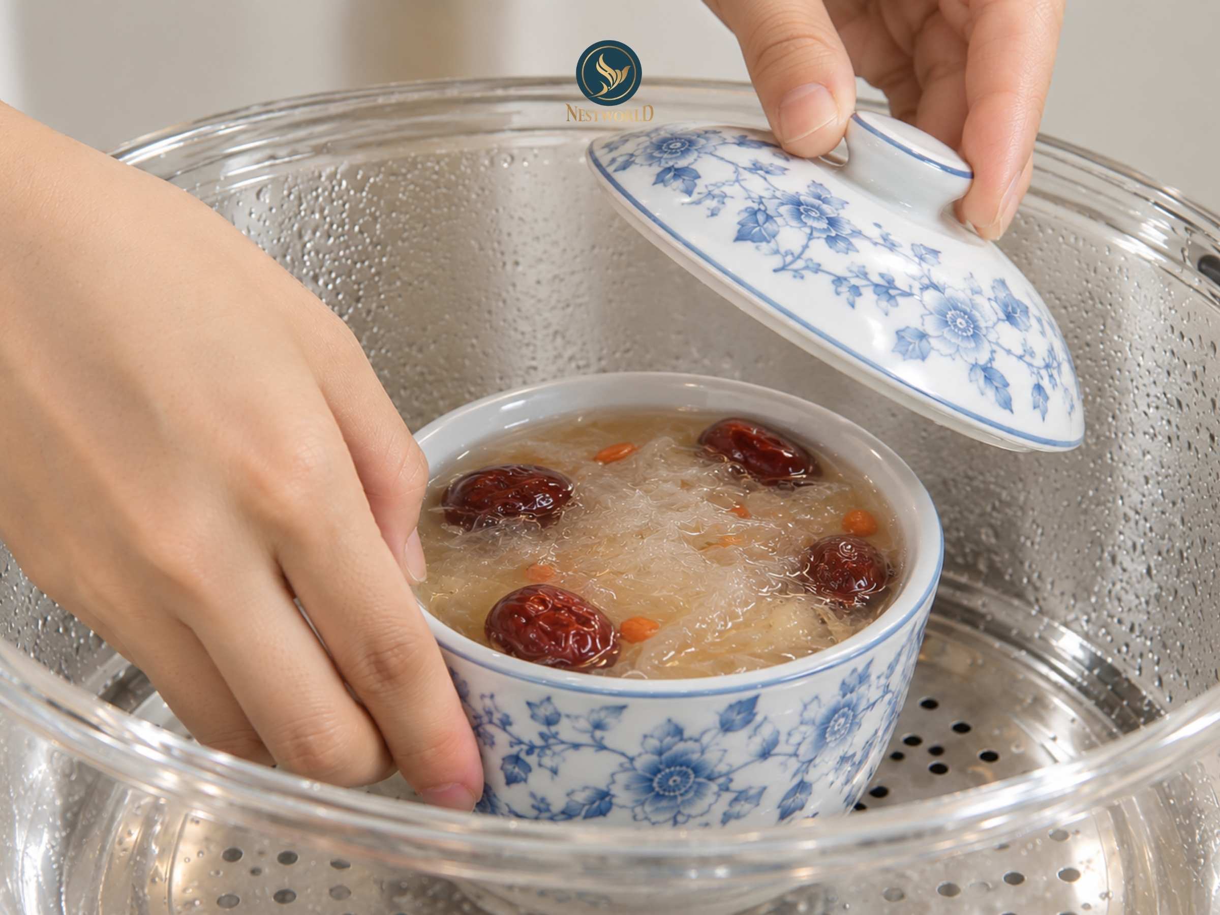 Cách chưng tổ yến với đường phèn táo đỏ